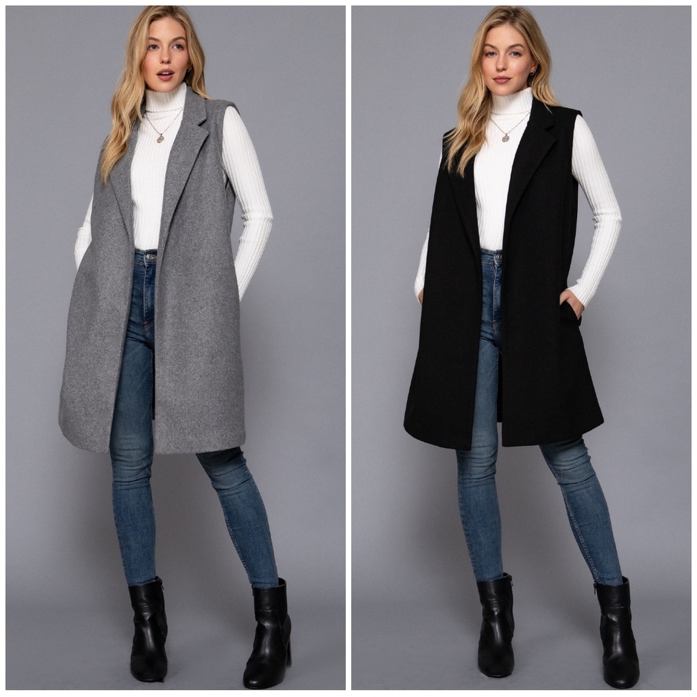 Sophisticated Chic Charcoal Gray Peacoat Vest - Picture 8 of 9
